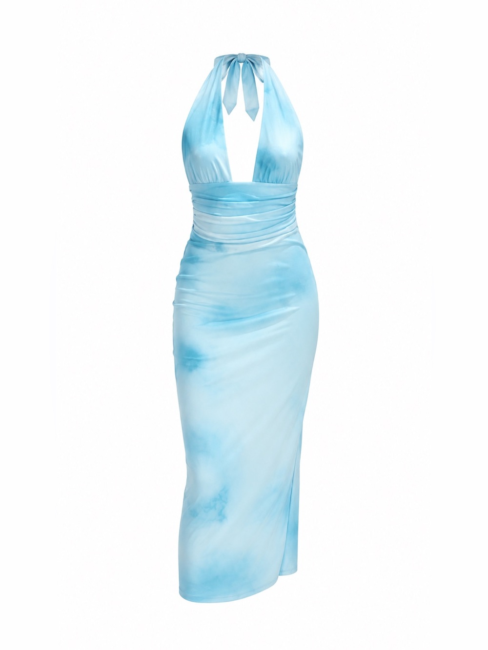 Zara Light Blue One-Shoulder Halter Midi Dress